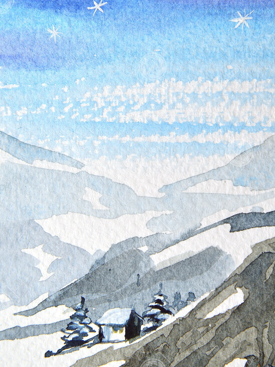 Зимние мини-пейзажи. Горы. ФотоКисточка. Акварель. Арт-галерея картин Анастасии Дерий