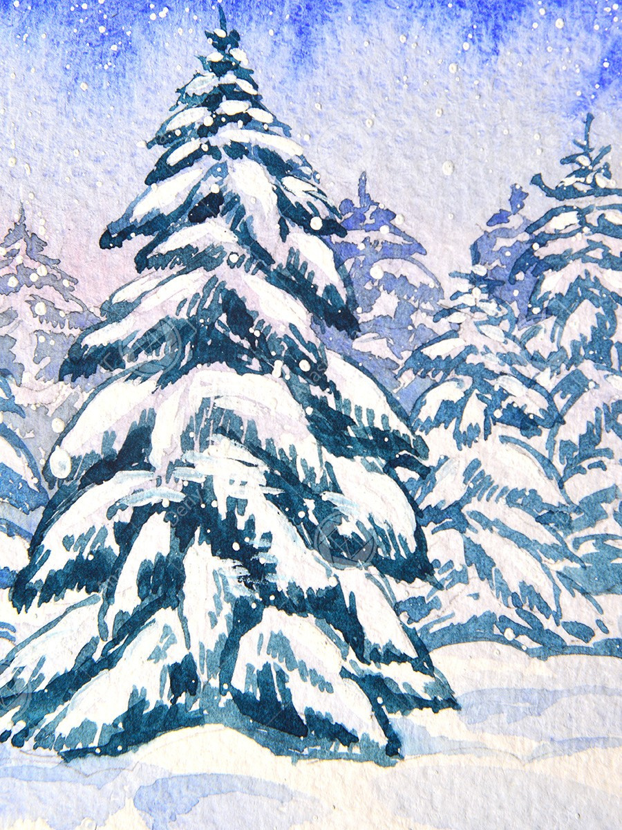 Зимние мини-пейзажи. Деревья. ФотоКисточка. Акварель. Арт-галерея картин Анастасии Дерий
