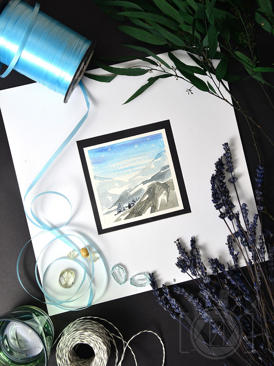 Зимние мини-пейзажи. Горы. ФотоКисточка. Акварель. Арт-галерея картин Анастасии Дерий