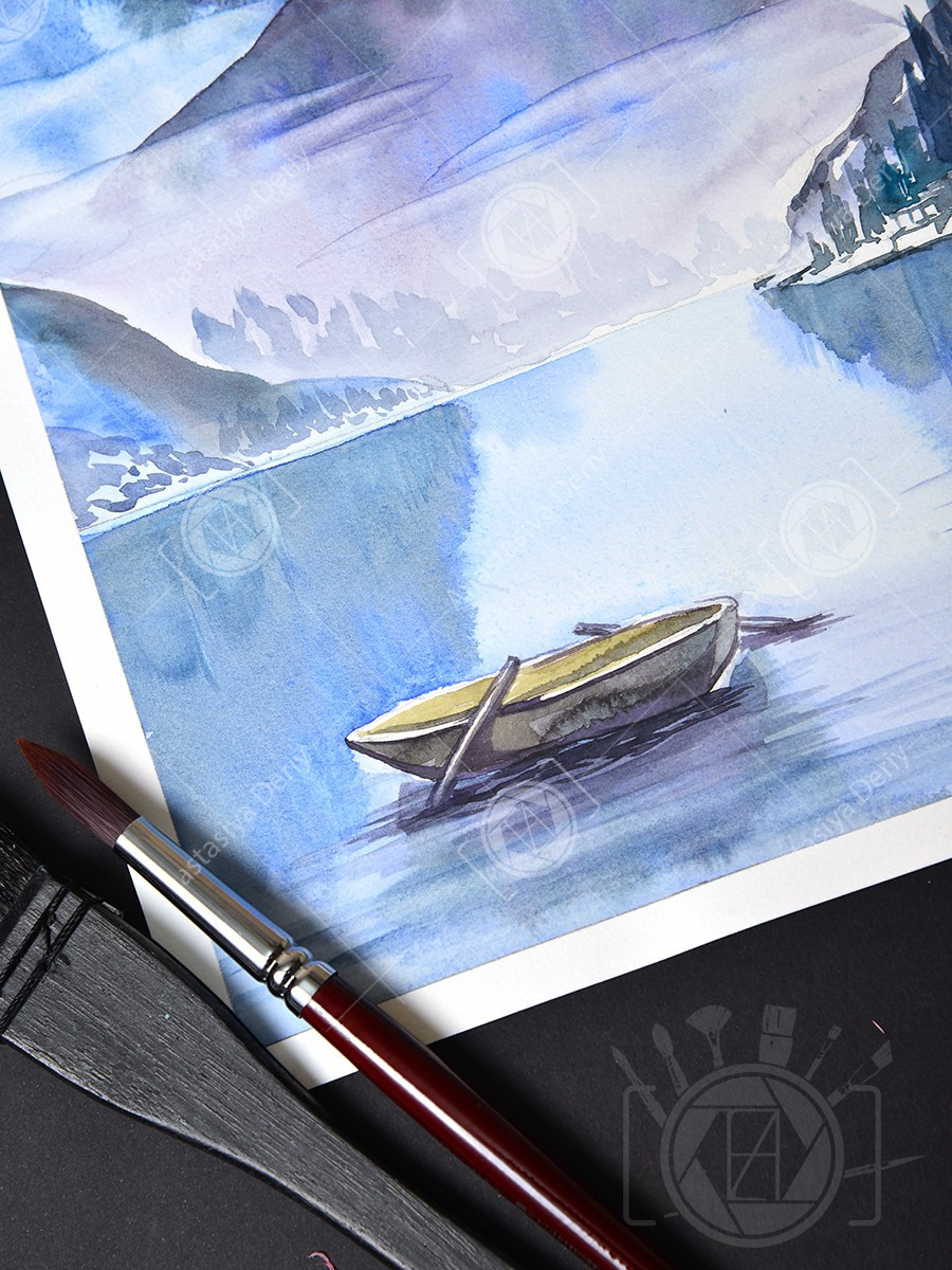 Тишина на озере Рица. Абхазия. ФотоКисточка. Акварель. Арт-галерея картин Анастасии Дерий