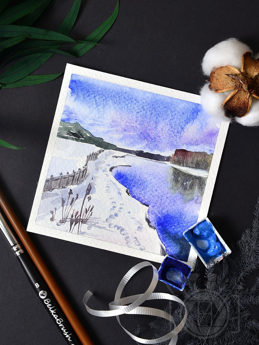 Зимние мини-пейзажи. Реки. ФотоКисточка. Акварель. Арт-галерея картин Анастасии Дерий