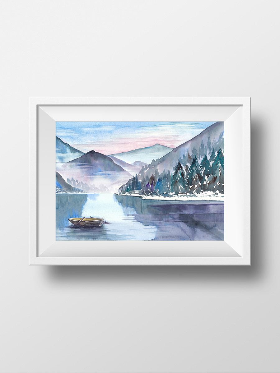 Тишина на озере Рица. Абхазия. ФотоКисточка. Акварель. Арт-галерея картин Анастасии Дерий