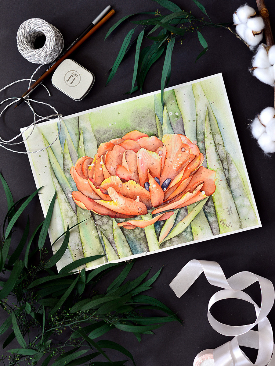 Махровый тюльпан. ФотоКисточка. Акварель. Арт-галерея картин Анастасии Дерий