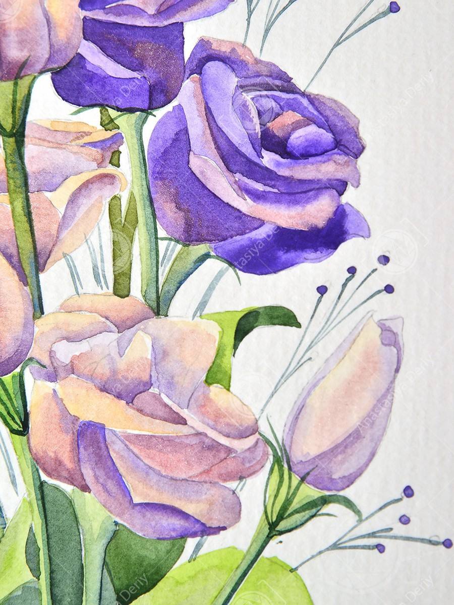 Букет фиолетовых роз. ФотоКисточка. Акварель. Арт-галерея картин Анастасии Дерий