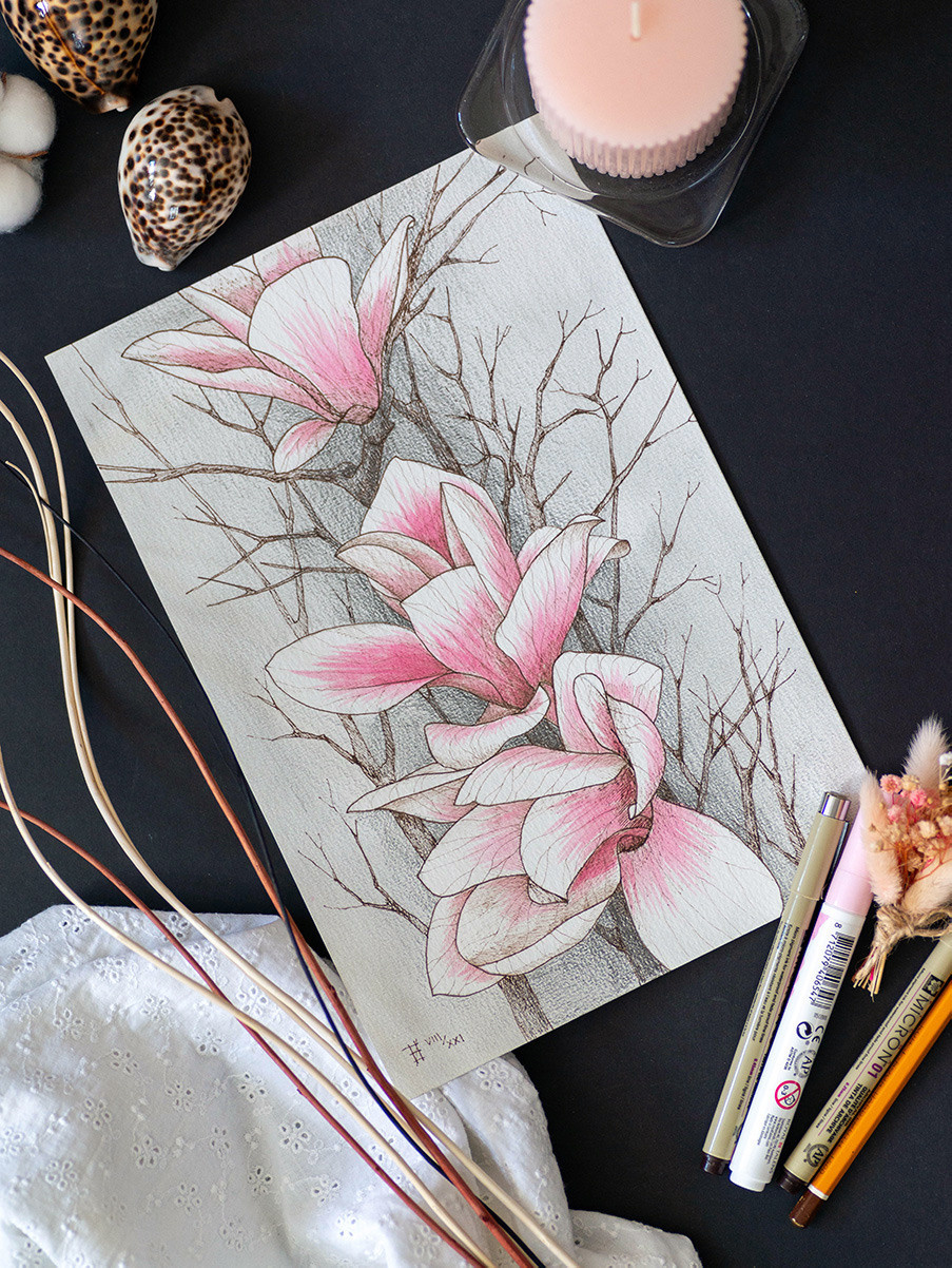 Розовая магнолия. ФотоКисточка. Акварель. Арт-галерея картин Анастасии Дерий