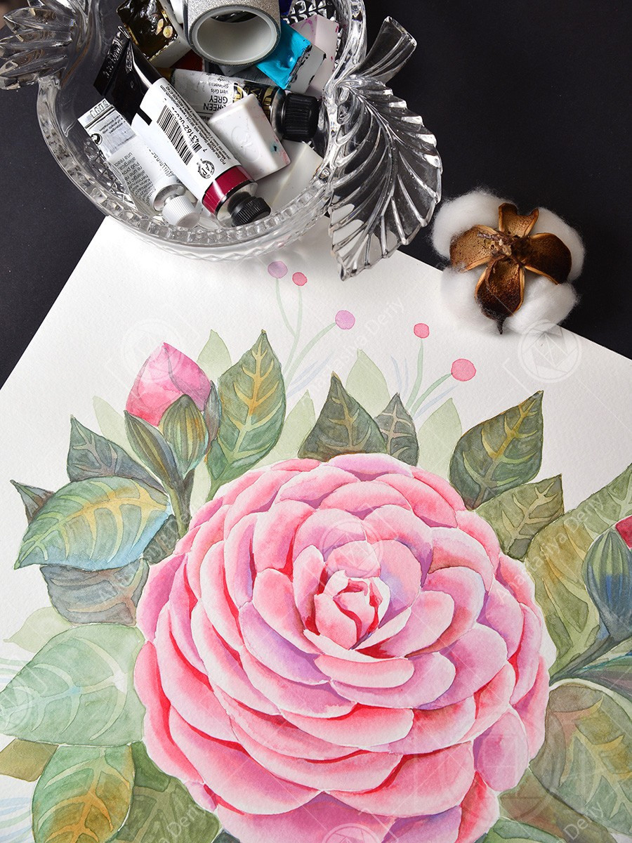 Розовая камелия. ФотоКисточка. Акварель. Арт-галерея картин Анастасии Дерий