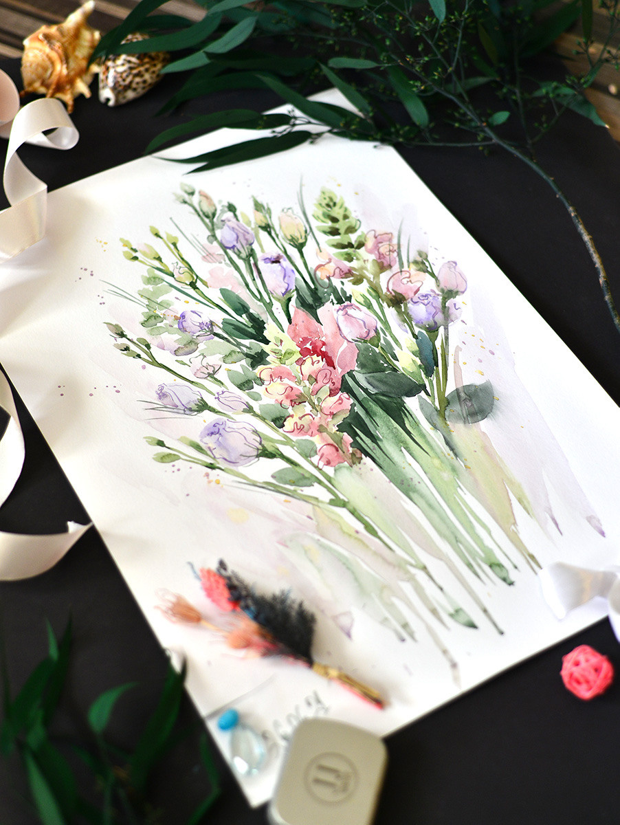 Весенний букет. Этюд. ФотоКисточка. Акварель. Арт-галерея картин Анастасии Дерий