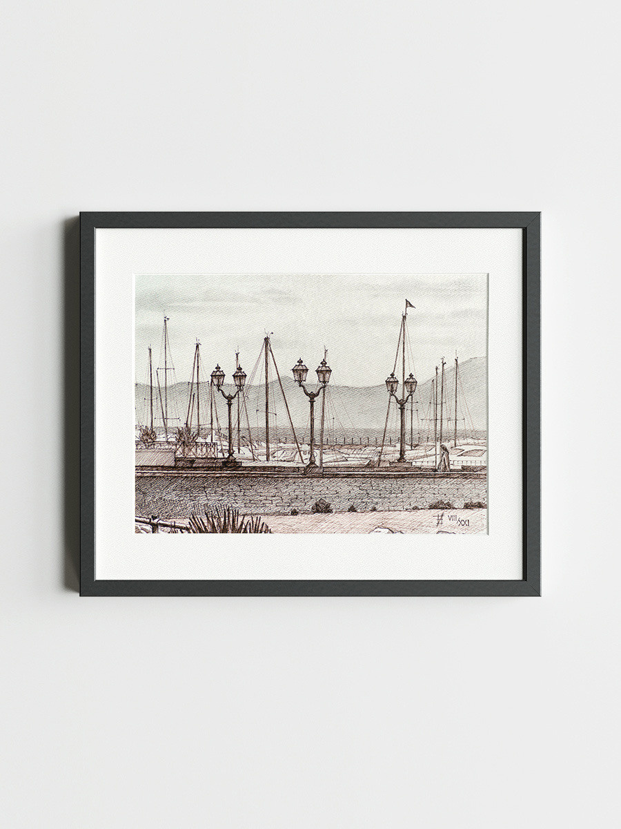 Итальянская набережная с яхтами. ФотоКисточка. Акварель. Арт-галерея картин Анастасии Дерий