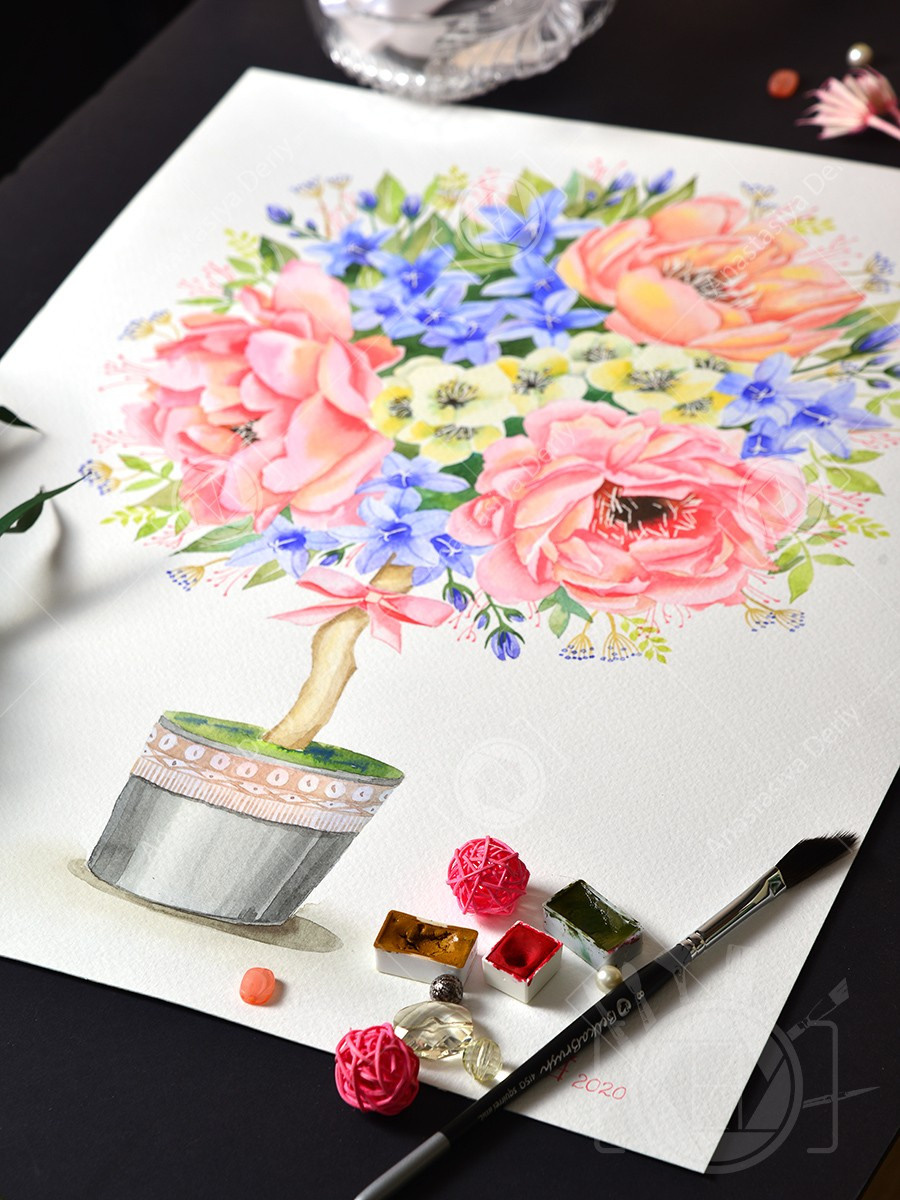 Цветочное дерево. Весна. ФотоКисточка. Акварель. Арт-галерея картин Анастасии Дерий