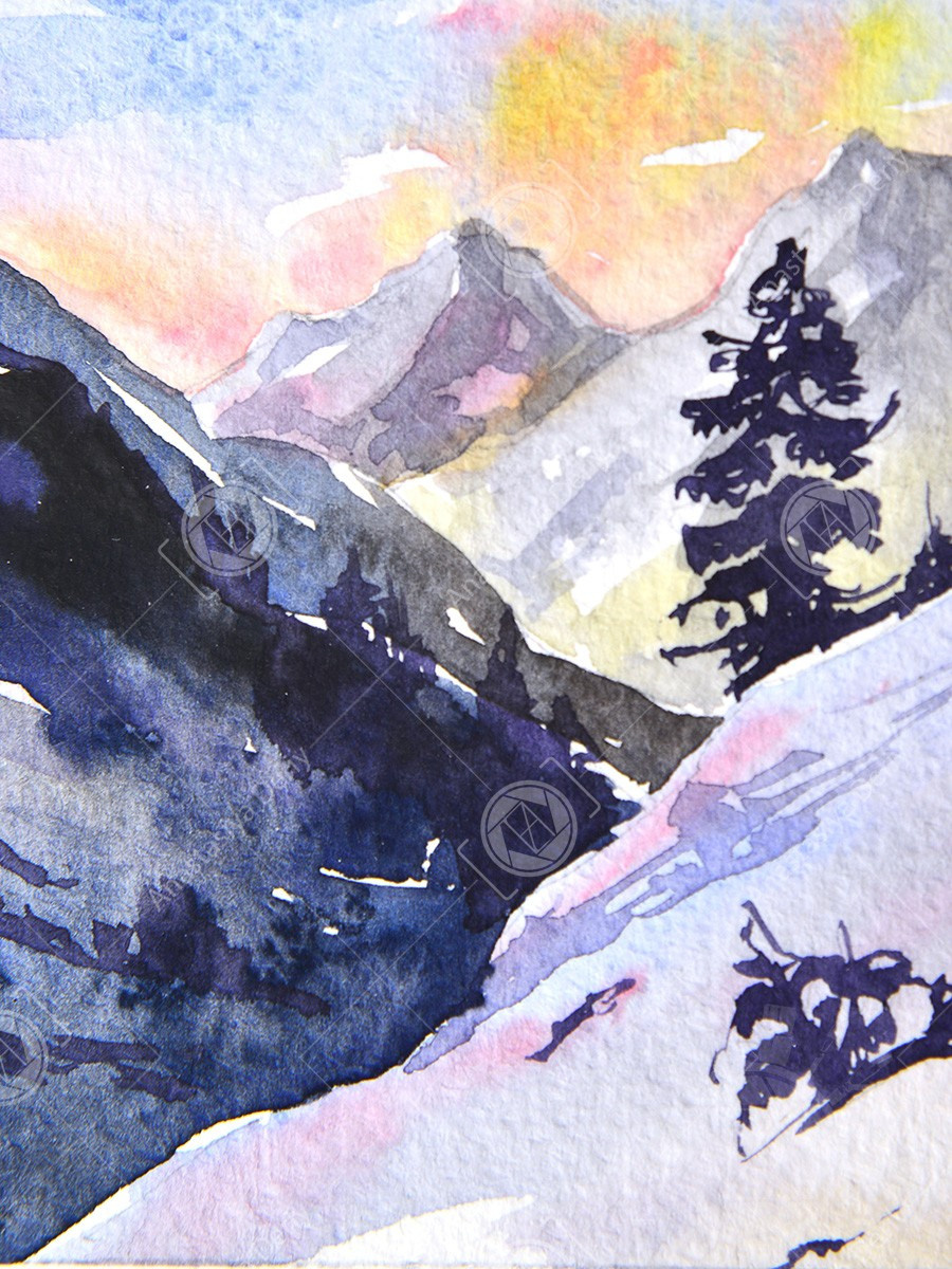 Зимние мини-пейзажи. Горы. ФотоКисточка. Акварель. Арт-галерея картин Анастасии Дерий