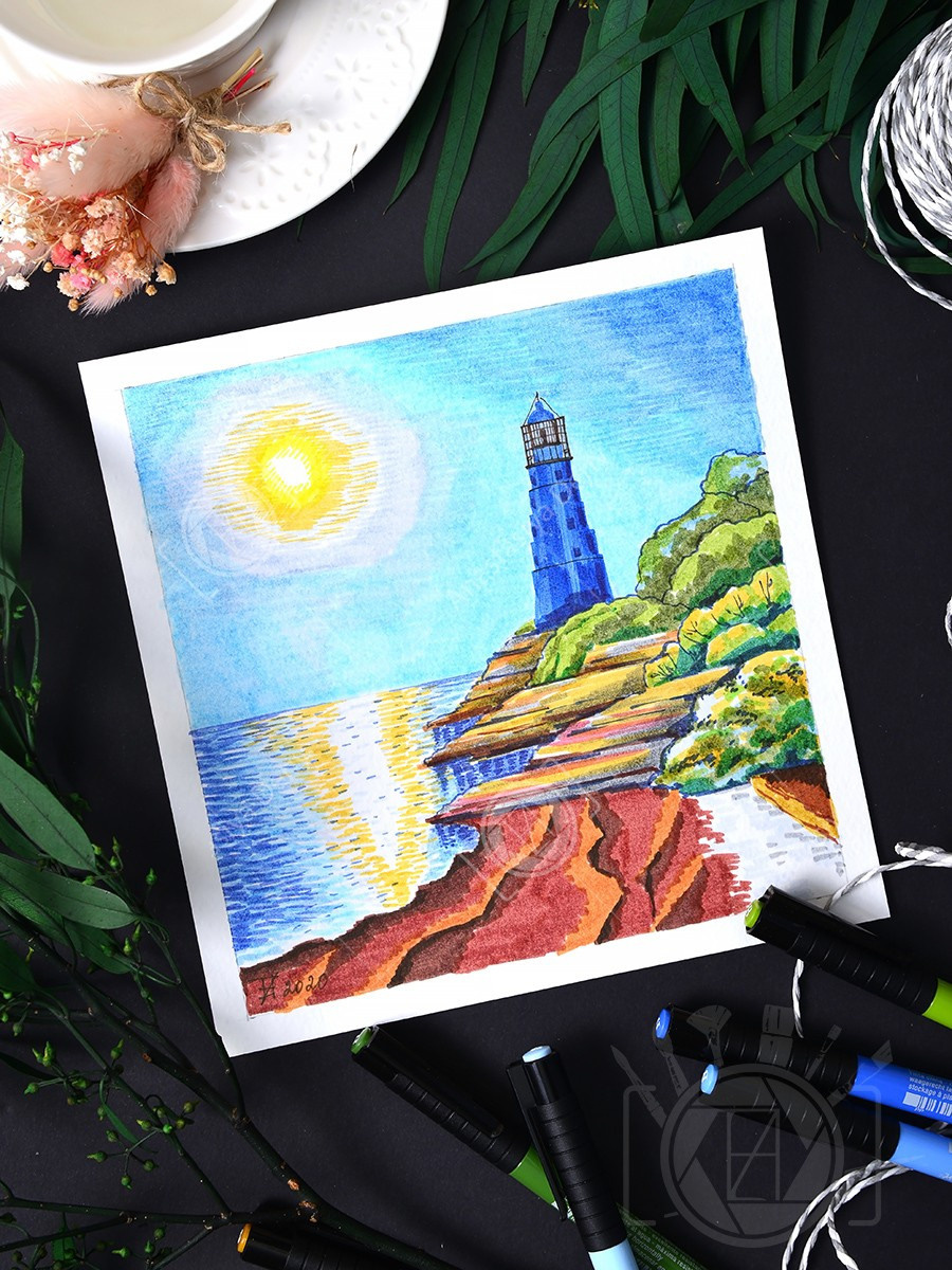 Тарханкутский маяк. ФотоКисточка. Акварель. Арт-галерея картин Анастасии Дерий