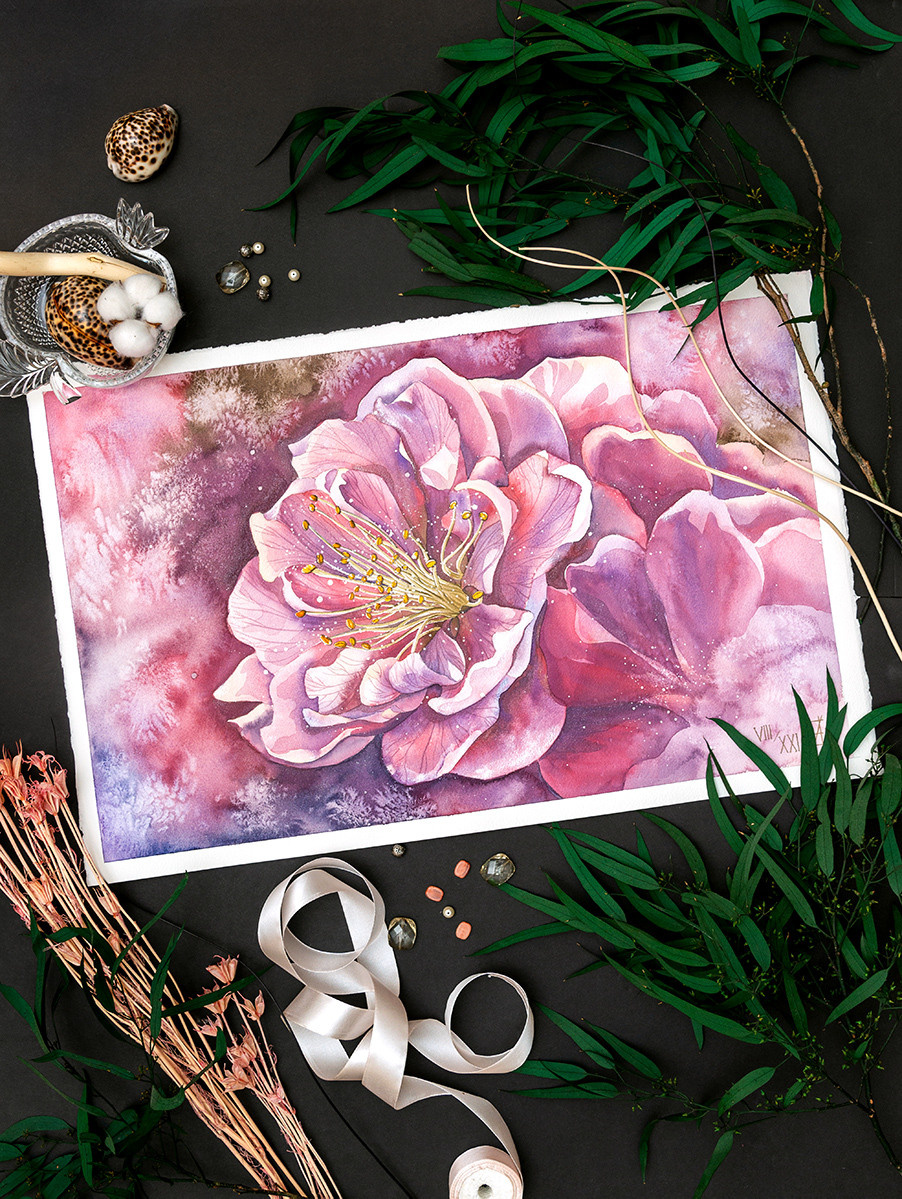 Розовая сакура. ФотоКисточка. Акварель. Арт-галерея картин Анастасии Дерий