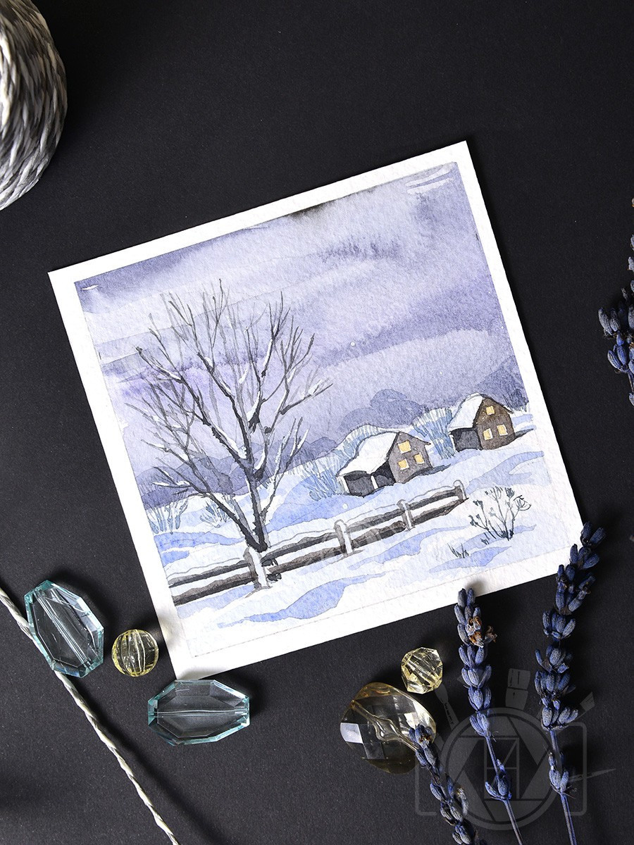 Зимние мини-пейзажи. Горы. ФотоКисточка. Акварель. Арт-галерея картин Анастасии Дерий