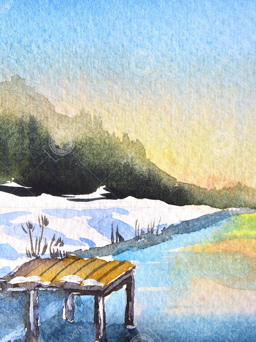 Зимние мини-пейзажи. Деревья. ФотоКисточка. Акварель. Арт-галерея картин Анастасии Дерий