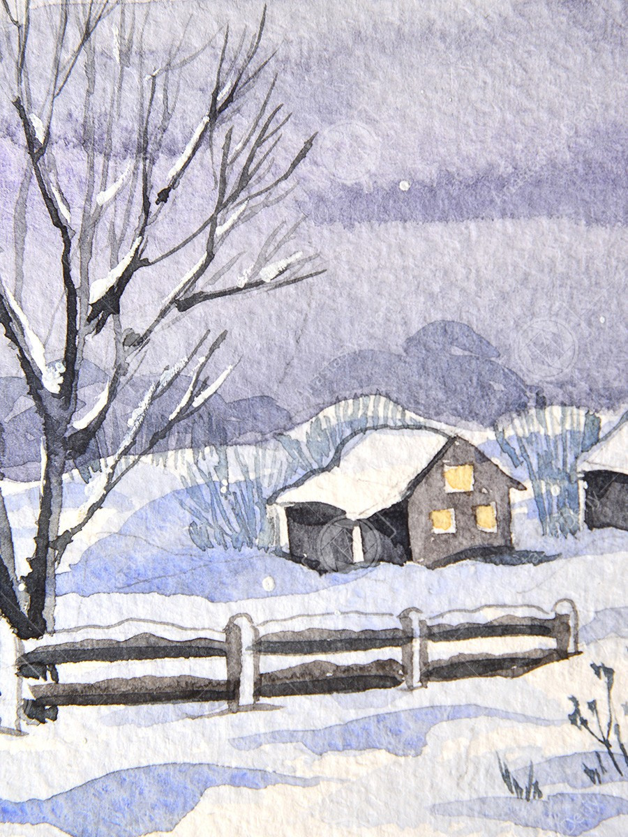 Зимние мини-пейзажи. Горы. ФотоКисточка. Акварель. Арт-галерея картин Анастасии Дерий