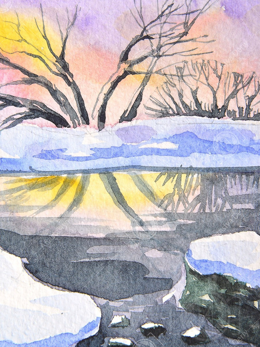 Зимние мини-пейзажи. Реки. ФотоКисточка. Акварель. Арт-галерея картин Анастасии Дерий