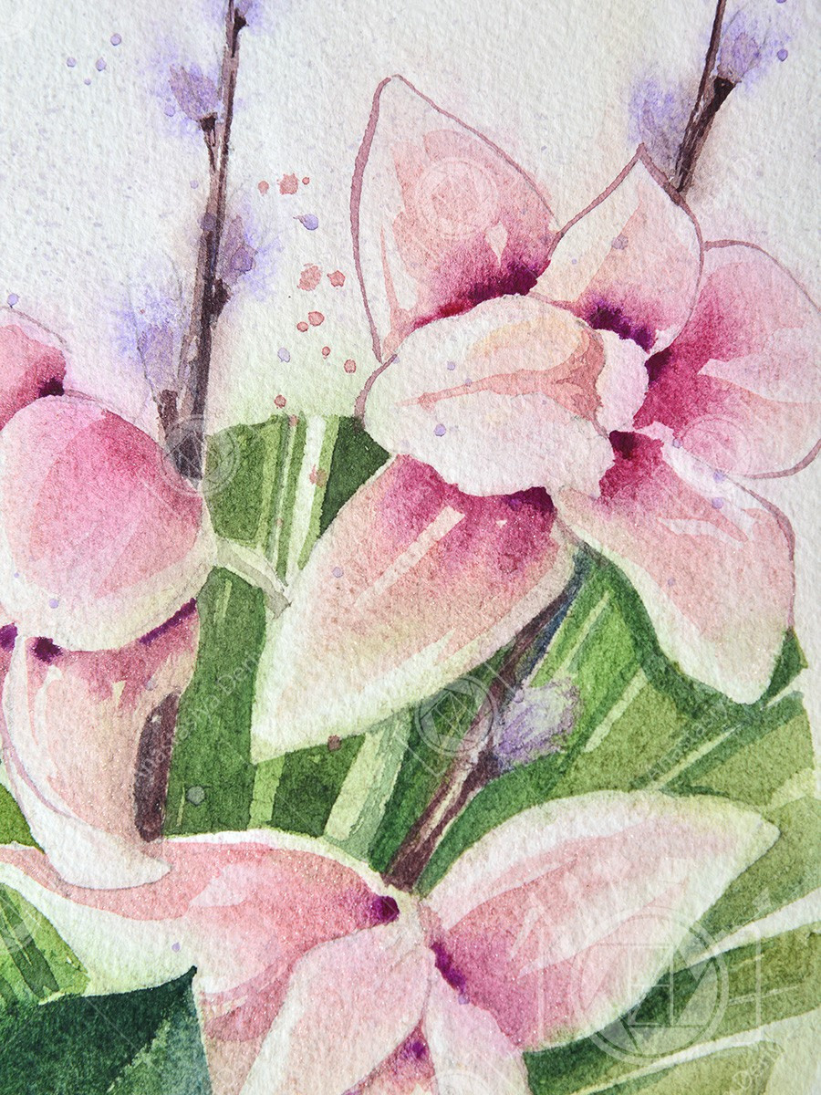 Букет с орхидеями. ФотоКисточка. Акварель. Арт-галерея картин Анастасии Дерий