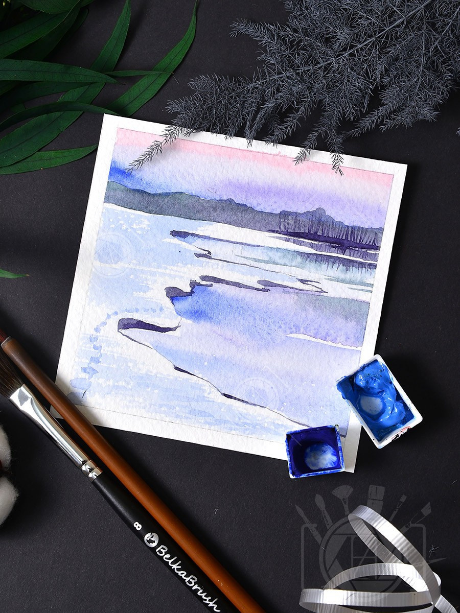 Зимние мини-пейзажи. Реки. ФотоКисточка. Акварель. Арт-галерея картин Анастасии Дерий