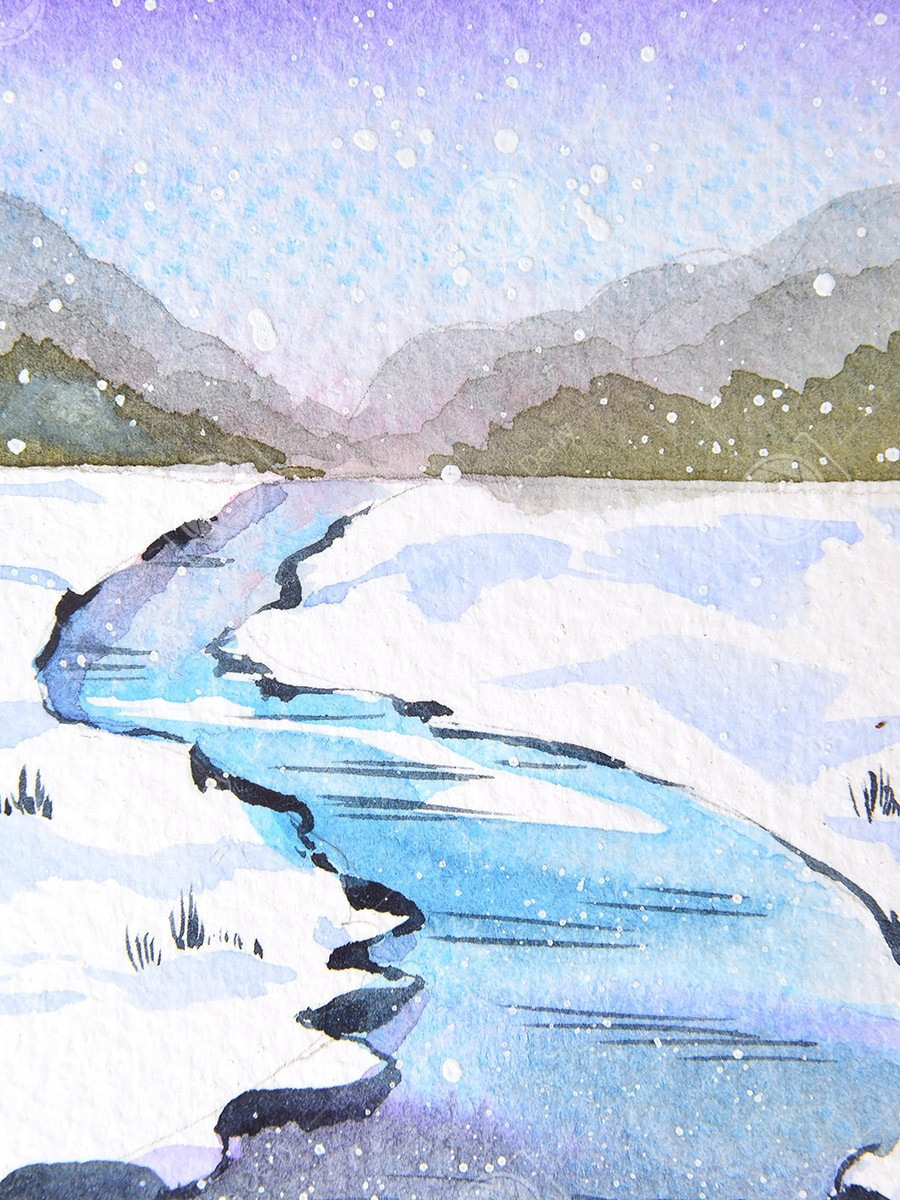 Зимние мини-пейзажи. Реки. ФотоКисточка. Акварель. Арт-галерея картин Анастасии Дерий