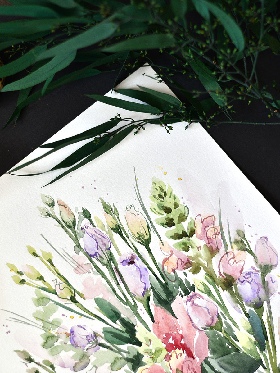 Весенний букет. Этюд. ФотоКисточка. Акварель. Арт-галерея картин Анастасии Дерий