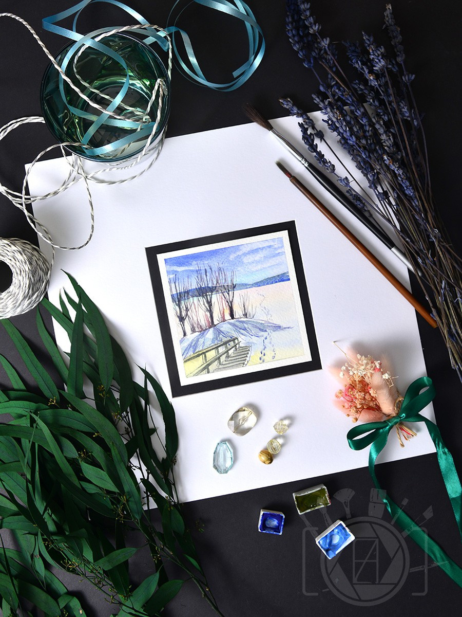 Зимние мини-пейзажи. Деревья. ФотоКисточка. Акварель. Арт-галерея картин Анастасии Дерий