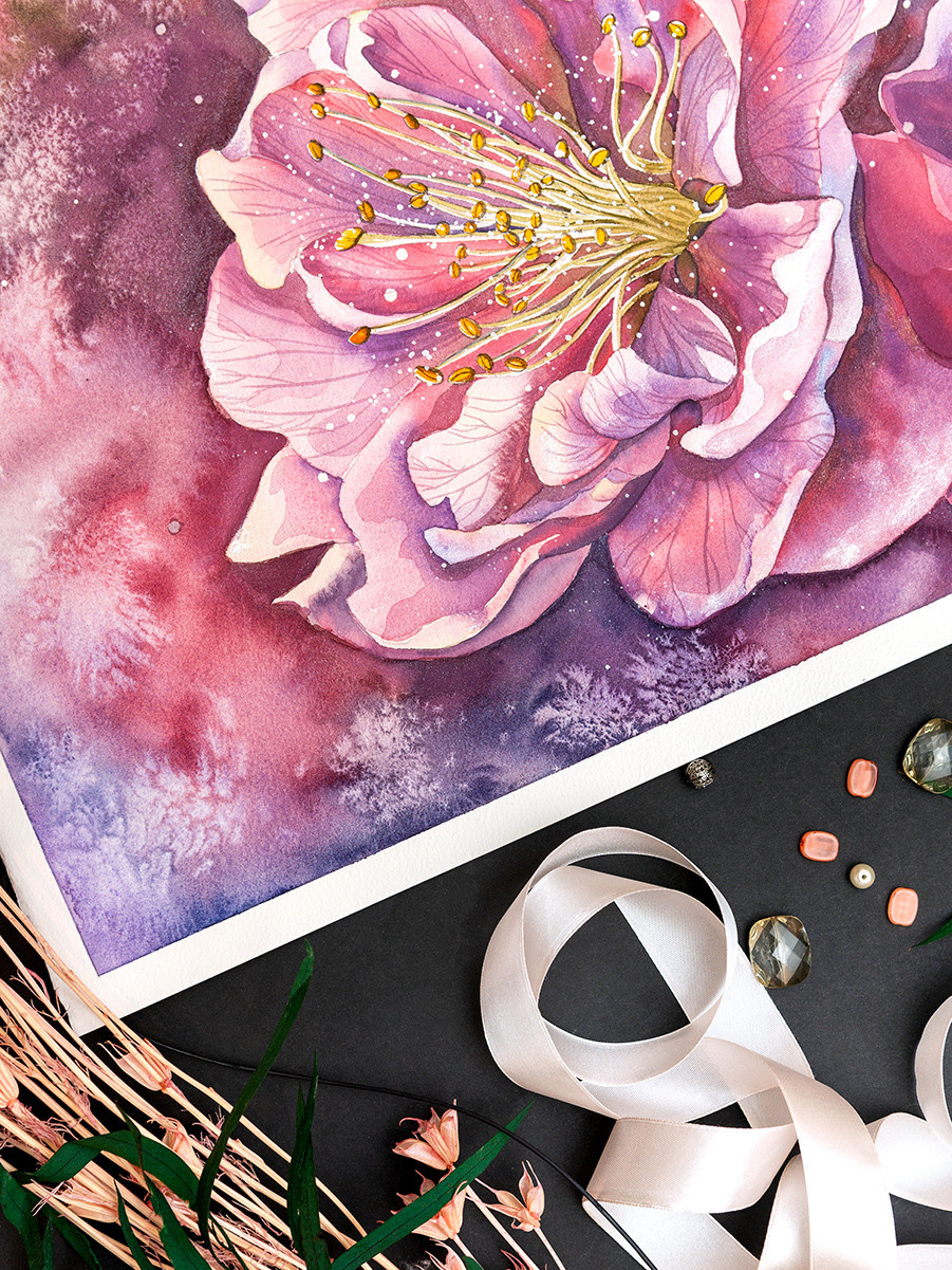 Розовая сакура. ФотоКисточка. Акварель. Арт-галерея картин Анастасии Дерий