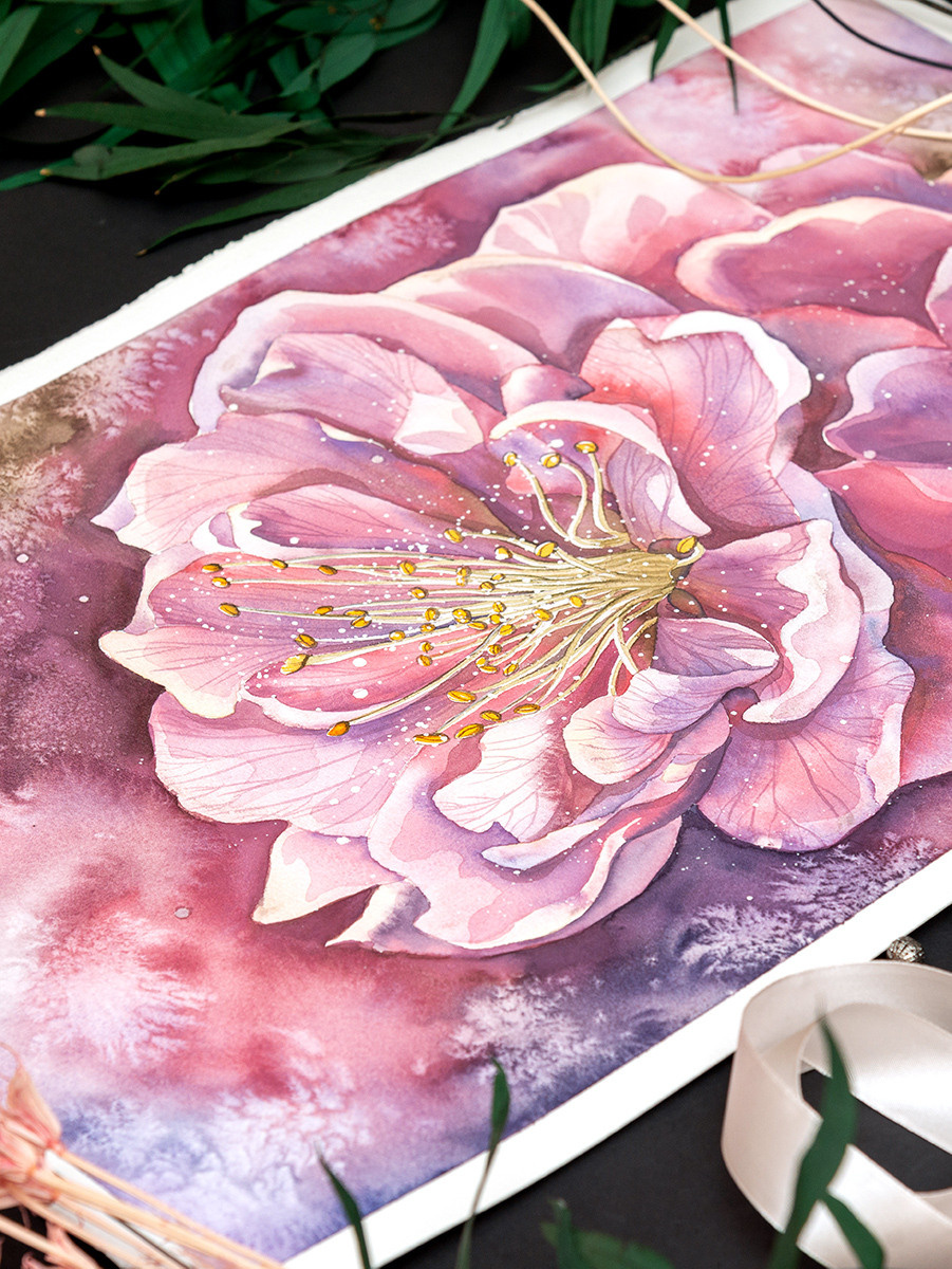 Розовая сакура. ФотоКисточка. Акварель. Арт-галерея картин Анастасии Дерий