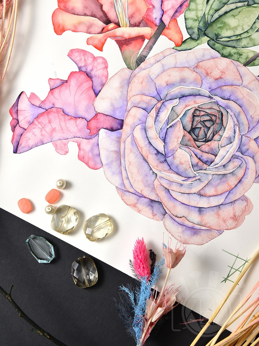 Букет необычных цветов. ФотоКисточка. Акварель. Арт-галерея картин Анастасии Дерий