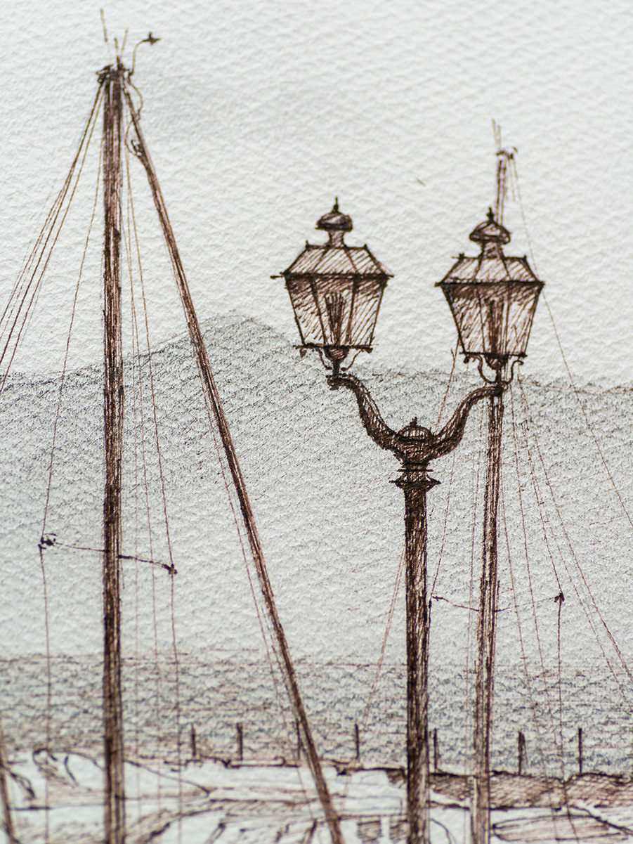 Итальянская набережная с яхтами. ФотоКисточка. Акварель. Арт-галерея картин Анастасии Дерий