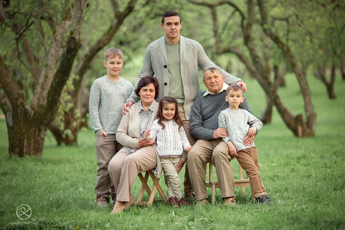 Фотосессия большой семьи на прогулке
