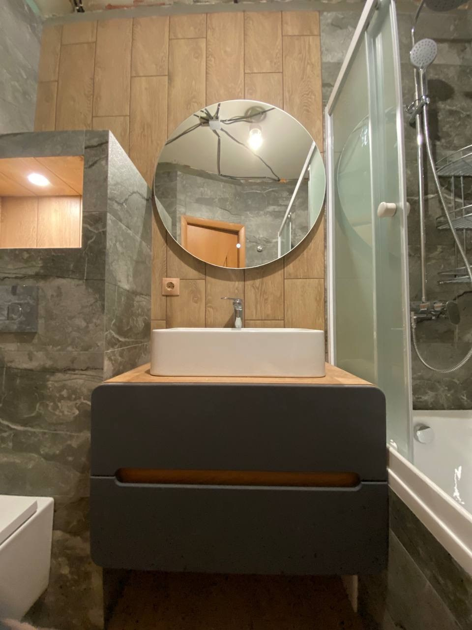 Ванная комната (с. Осиново ул. Гайсина д. 9). Ремонт санузла, туалета, ванной под ключ в Казани. Укладка плитки