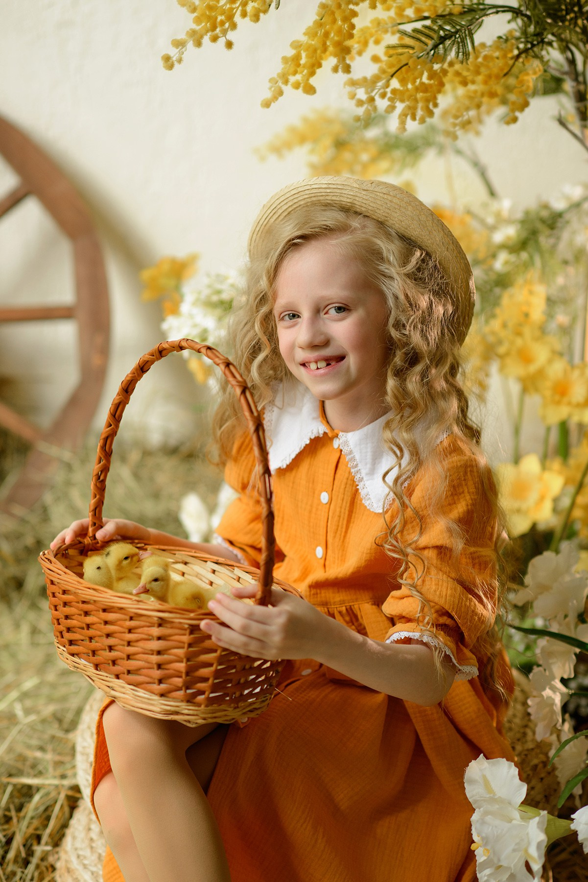 Photo shoot of a girl with goslings and a hat. Photographer Elena Carruthers, Scotland