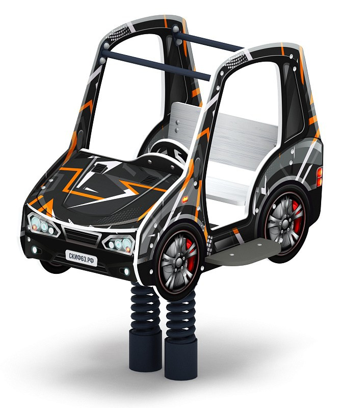 Машинка - Качалка на пружине двухместная машинка - ИО 23.03.01-05.И1 Габариты (ШхДхВ): 1210x940x1310 Зона безопасности, мм: 3210х2940 Возрастные ограничения весом не более 70 кг