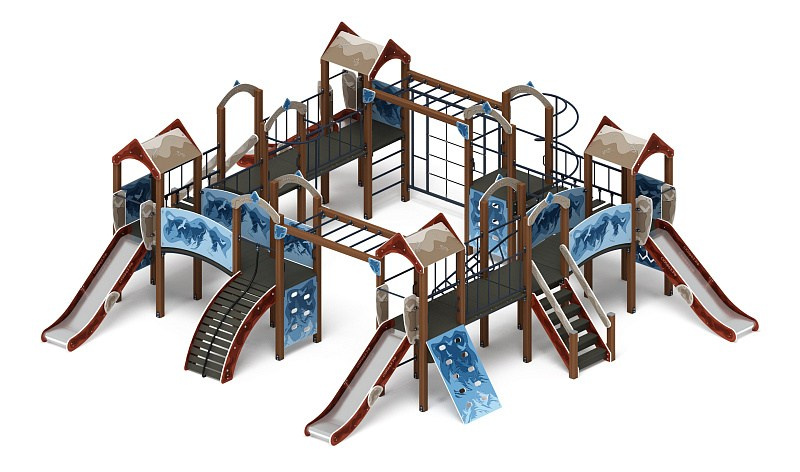 Остров детства (Алтай) - ДИК 2.01.8.01-04 - Игровой комплекс H=1200                                                                                               Габариты (ШхДхВ): 9100x10700x3000                                                                                                                                                                   Зона безопасности, мм: 12600х14700                                                                                                                                                                     Скат горки: H=1200 (металлический скат)