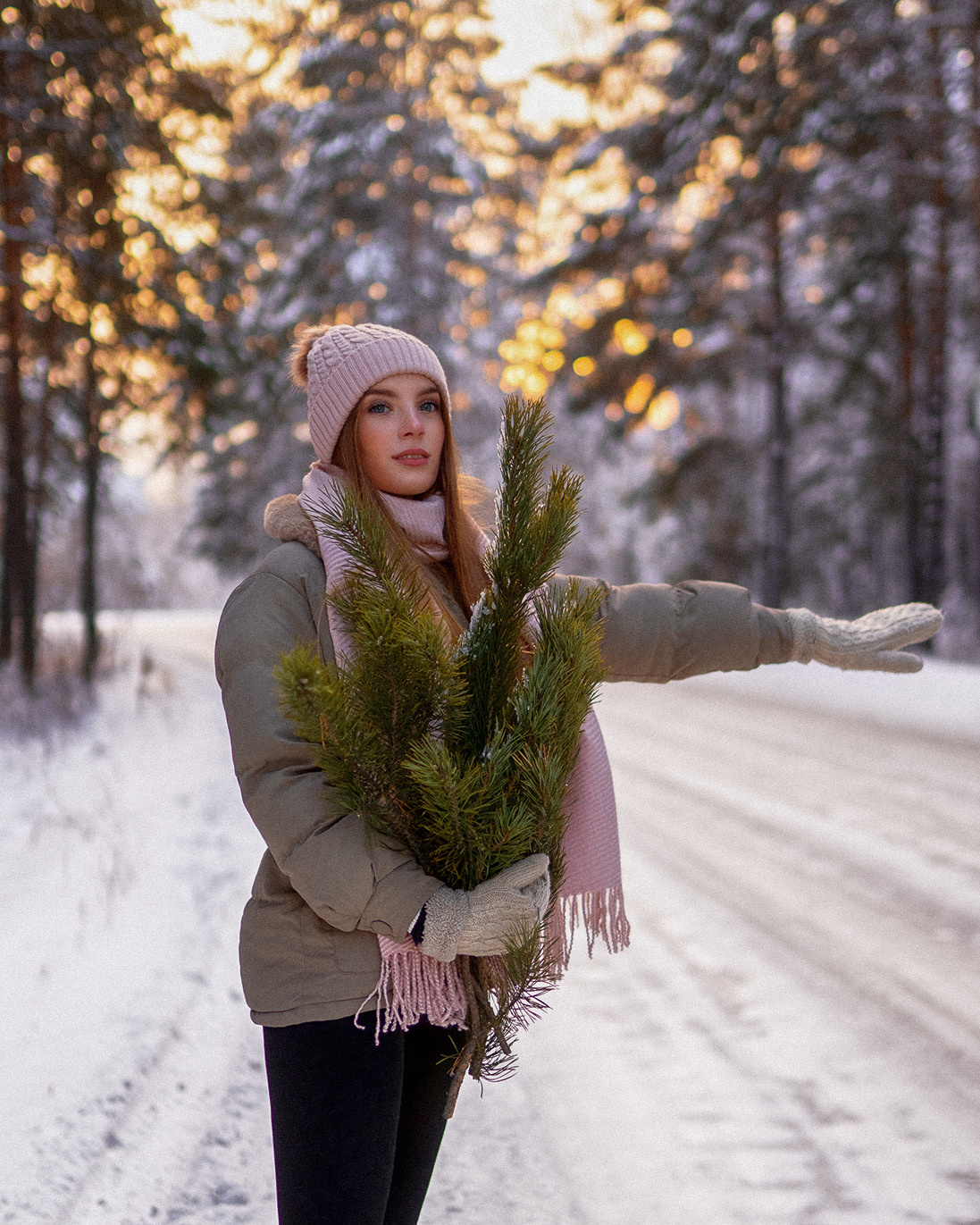 фотосессия на зимней дороге