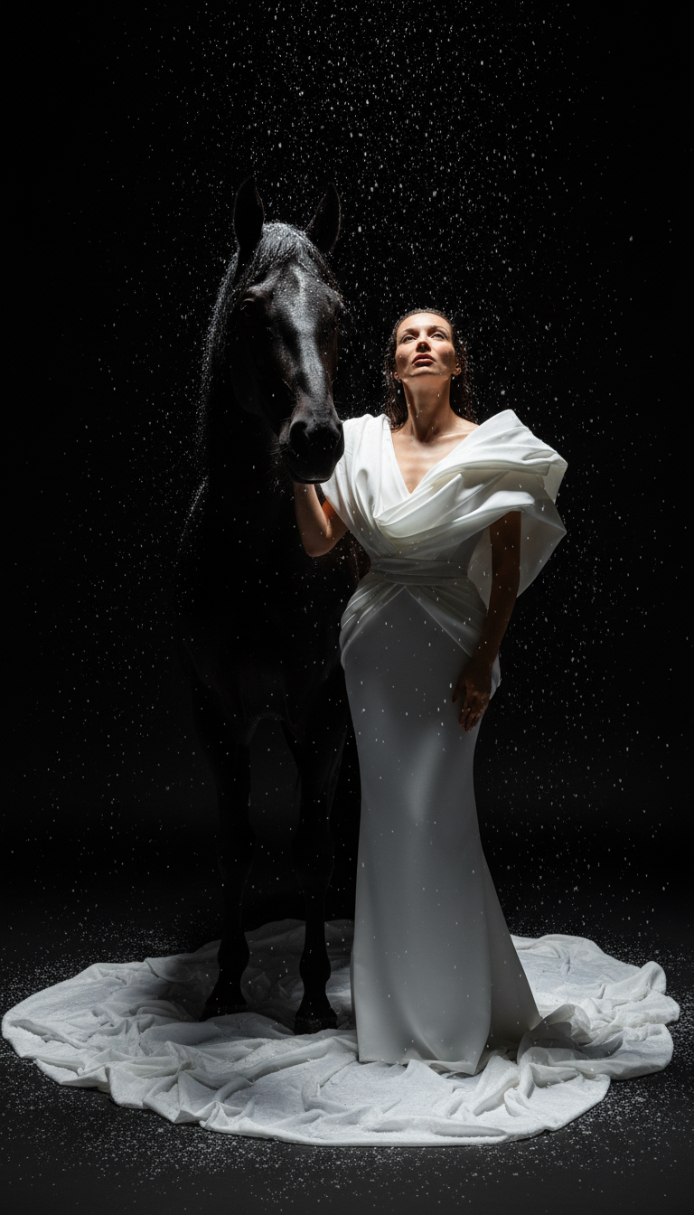 женский портрет с конем - нейрофото в стиле фэшн и бьюти - создаю и обучаю