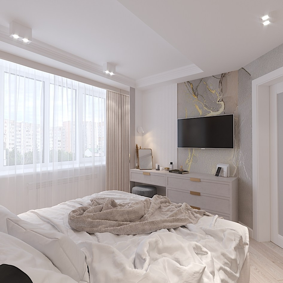 Светлая и уютная спальня. Студия интерьерной визуализации и дизайна FishkaRom в Краснодаре и по всей России