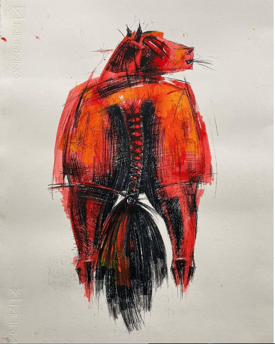 Серия "хвосты". 2019. Шелкография, акрил.