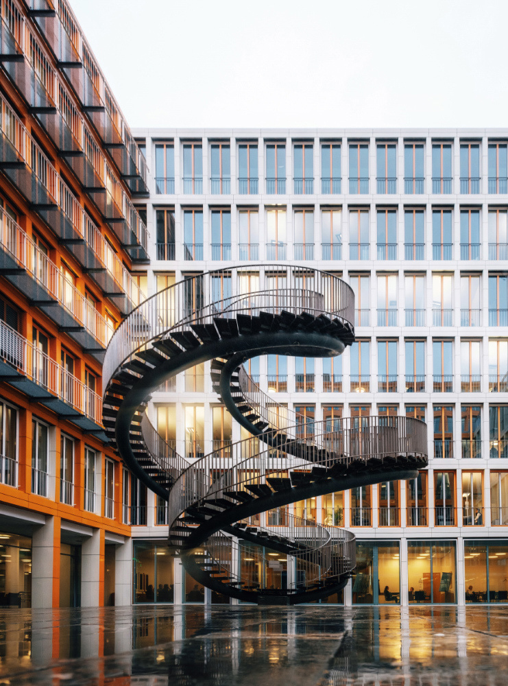 Munich, Germany. The Endless Stairway Rewriting in KPMG Building in Munich designed by Olafur Eliasson.