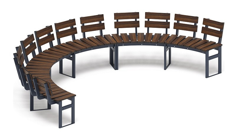 Модульная скамья радиальная (темный дуб) МФ 42.01.25 Габариты (ШхДхВ): 3800х1900х740 мм