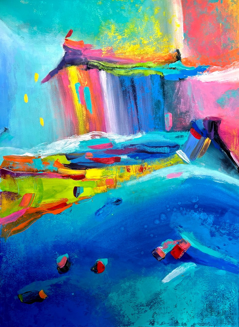 barcelona art City Light 57×77 cmTécnica: Acrílico sobre papel Abstracción en tonos intensos inspirada en la atmósfera luminosa de Barcelona Precio 250€ venda продажа картин барселона город арт абстракция