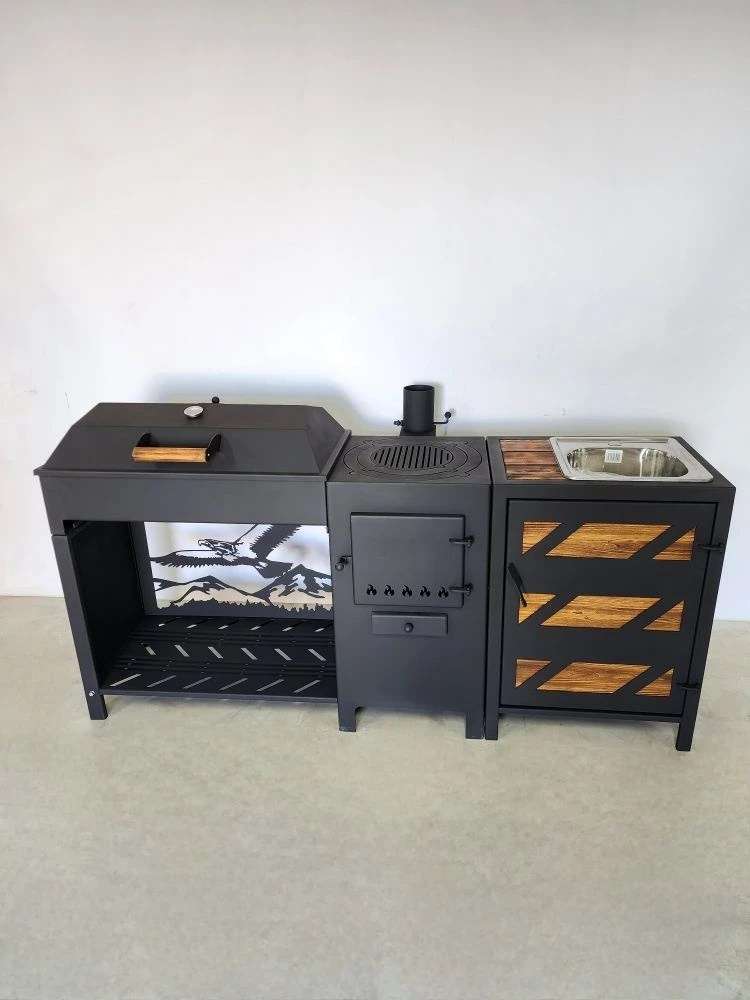 «ДЖЕТА» с печью под казан и смокер с реверсным движением жара. Купить / заказать мангал для дома в Краснодаре от производителя «Дарбин»