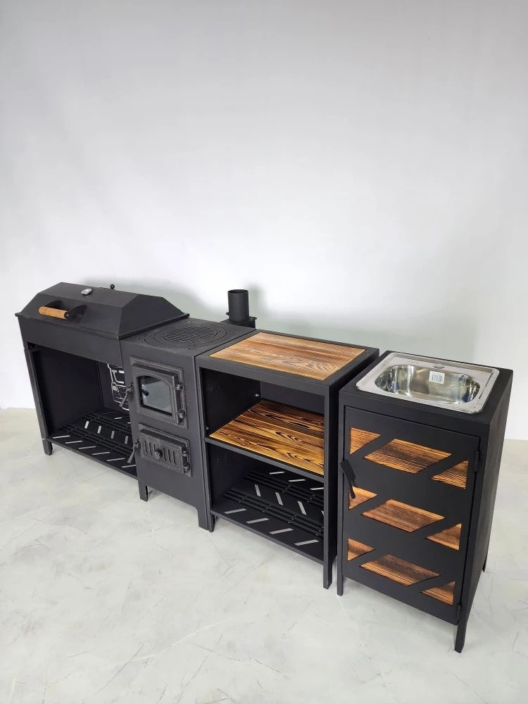 «ДЖЕТА» с печью под казан и смокер с реверсным движением жара. Купить / заказать мангал для дома в Краснодаре от производителя «Дарбин»