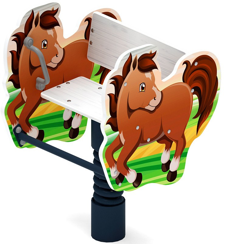 Лошадка - Качалка на пружине - ИО 22.01.06-01.И1 Габариты (ШхДхВ): 640х560х880 Зона безопасности, мм: 2640х2560 Возрастные ограничения весом не более 70 кг