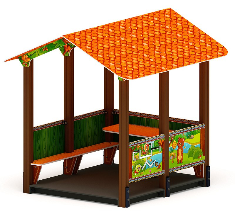 Домик большой 1 (Полянка) МФ 10.01.07-04 Габариты (ШхДхВ): 2140х2400х2400 Зона безопасности, мм: 3140х3400