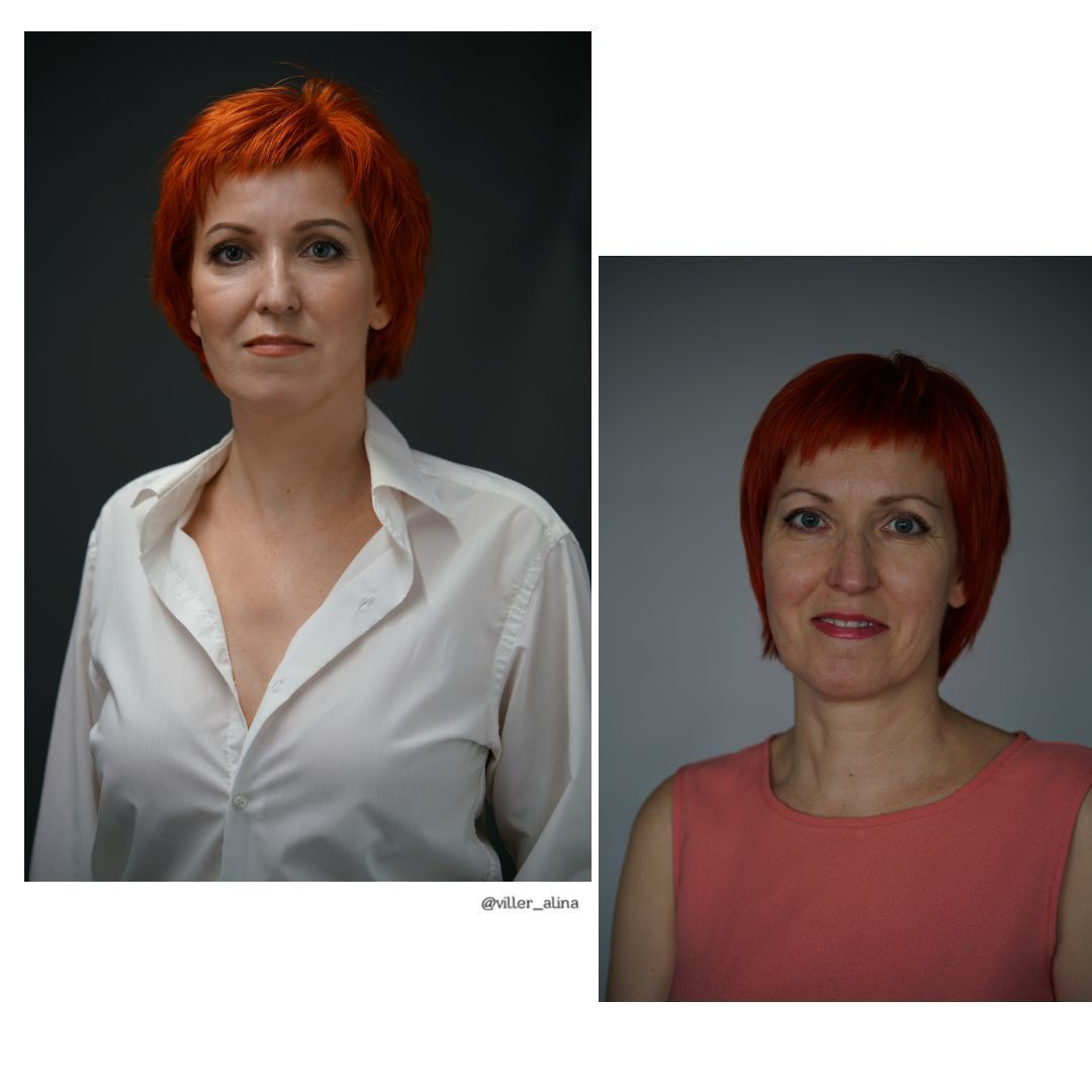 лифтинг возрастной макияж и укладка на коротких рыжих волосах