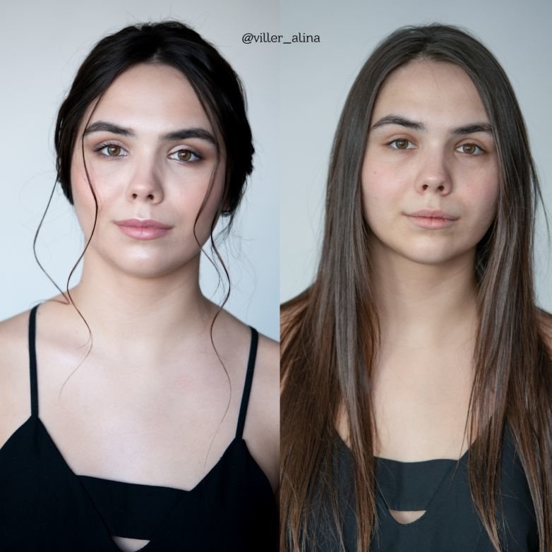 свадебный макияж и свадебная прическа  до/после  