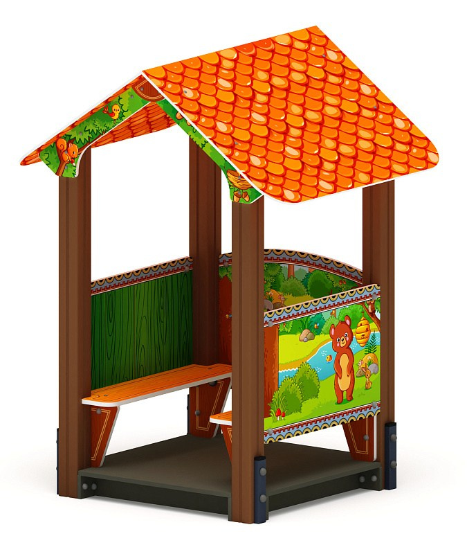 Домик малый 2 (Полянка) МФ 10.01.02-04 Габариты (ШхДхВ): 1420х1200х1850 Зона безопасности, мм: 2420х2200