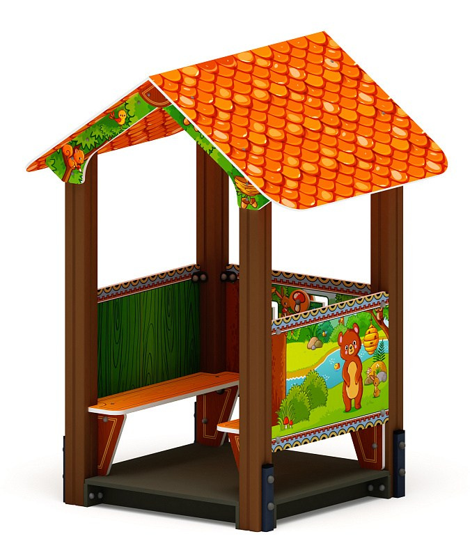 Домик малый 4 (Полянка) МФ 10.01.04-04 Габариты (ШхДхВ): 1420х1200х1850 Зона безопасности, мм: 2420х2200