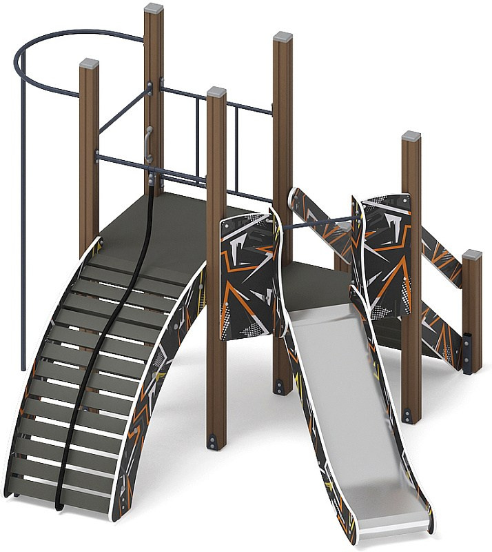 Спорт (Техно-оранжевый) - ДИК 1.06.01-02 - Игровой комплекс H=900                                                                                                                        Габариты (ШхДхВ): 3180x3470x2500                                                                                                                                                                 Зона безопасности, мм: 6180х7270                                                                                                                                                                         Скат горки: H=900 (металлический скат)